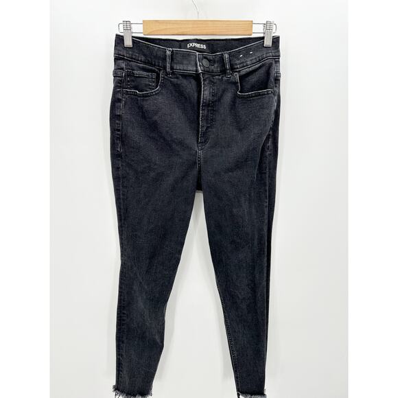 Express Women's Black Hi Rise Skinny Jeans Raw Hem Denim Stretch Size 27 - Picture 1 of 9